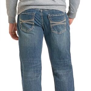 HOOEY MEN’S RELAXED FIT RAISED EMBROIDERY POCKET STACKABLE BOOTCUT JEANS Size 31
